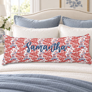 Coussins Longs Chinoiserie vintage Delft rouge bleu monogramme fr