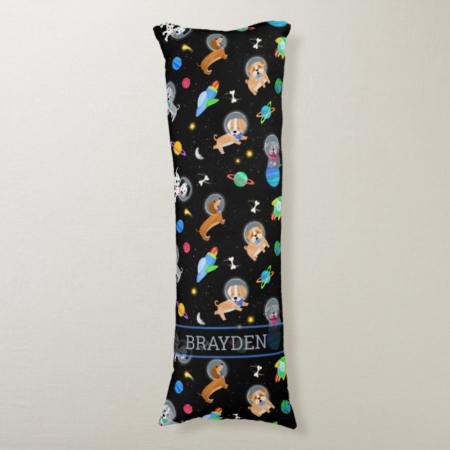 Coussins Longs Chiots Dans L'espace Aquarelle Chiots Astronautes (Devant (Vertical))