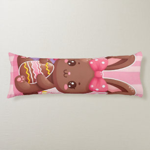 Coussins Longs Chocolat mignon lapin de Pâques avec rayures roses