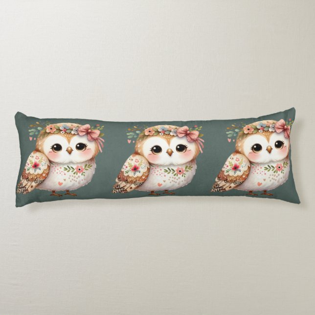 Coussins Longs Chouette florale mignonne avec un nœud (Dos)