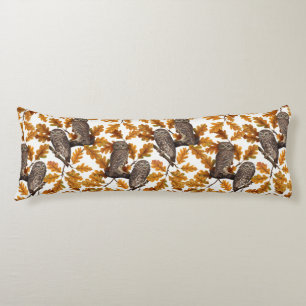 Coussins Longs Chouettes d'automne sur coton blanc