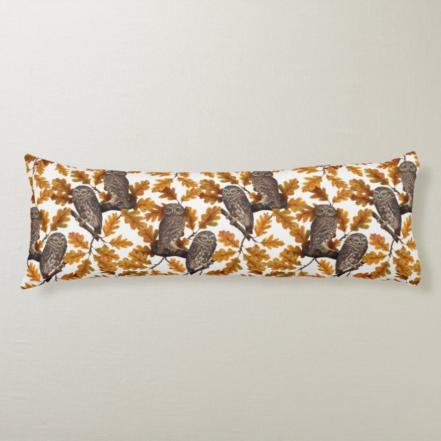 Coussins Longs Chouettes d'automne sur coton blanc (Devant)