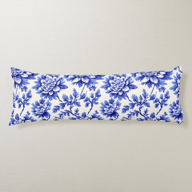 Coussins Longs Chrysanthème bleu et blanc Décor de campagne franç (Devant)
