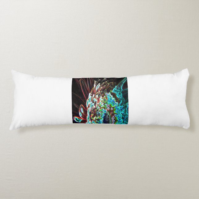 Coussins Longs Chrysanthemum Glow Art bleu vert, blanc et rouge (Devant)