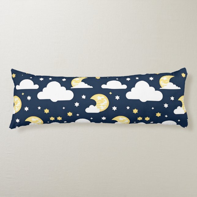 Coussins Longs Ciel nocturne avec étoiles, lune et nuages (Devant)