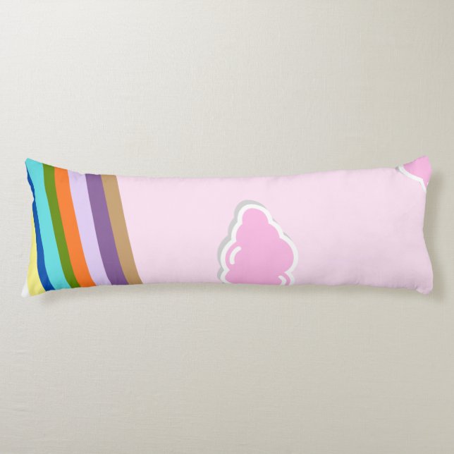 Coussins Longs ciels de barbe à papa rose avec arc-en-ciel (Devant)