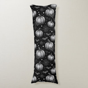 Coussins Longs Citrouille d'Halloween noir et blanc, chauve-souri
