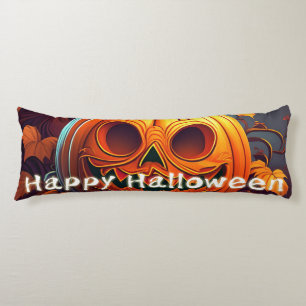 Coussins Longs Citrouille orange effrayant avec visage, Halloween