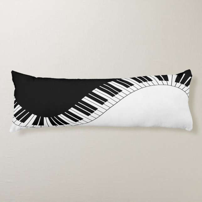 Coussins Longs Clavier de piano design de musique noir et blanc (Devant)