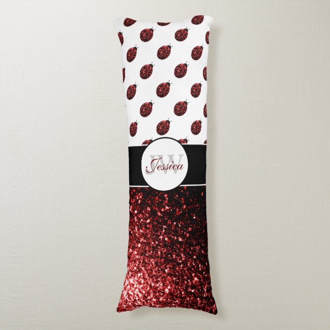 Coussins Longs Coccinelle rouge foncé fausses paillettes de stras (Devant (Vertical))