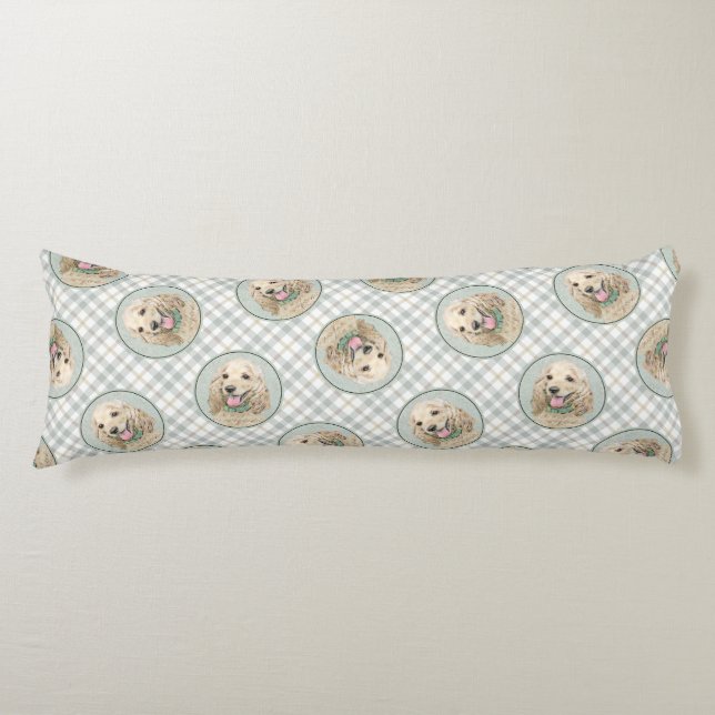 Coussins Longs Cocker Spaniel Peinture Buff Gold Original Chien A (Devant)