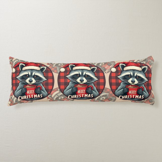 Coussins Longs Cocoa Cheer de Raton Laveur de Noël (Devant)
