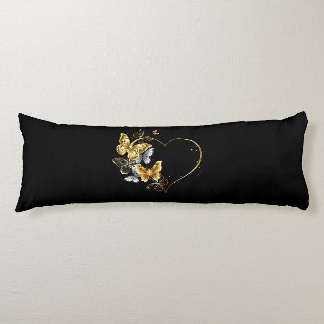 Coussins Longs Coeur aux papillons d'or (Devant)
