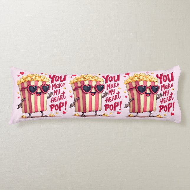 Coussins Longs Cœur de Popcorn Design de la Saint-Valentin Pop (Devant)