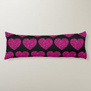 Coussins Longs Cœur rose chaud motif paillettes fausses scintilla