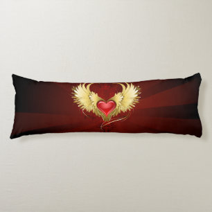 Coussins Longs Coeur rouge avec ailes d'or