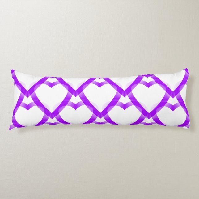 Coussins Longs Coeurs blancs violets (Devant)
