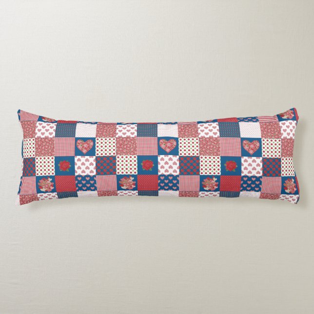 Coussins Longs Coeurs chic et Rose Faux Patchwork Body Oreiller (Devant)