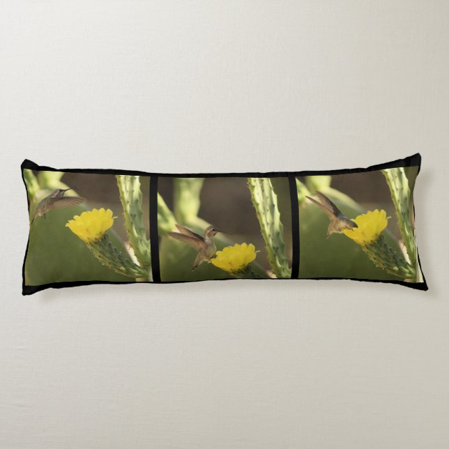Coussins Longs Colibri Sur Le Triptyque Fleur De Cactus Jaune (Dos)