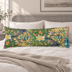 Coussins Longs Collage de Citron Sicilien Orange Bleu Chic