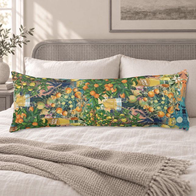 Coussins Longs Collage de citrouilles sicilien orange bleu turquo (Créateur téléchargé)