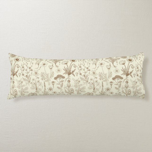 Coussins Longs Collage de fleurs sauvages / beige et sépia (Devant)