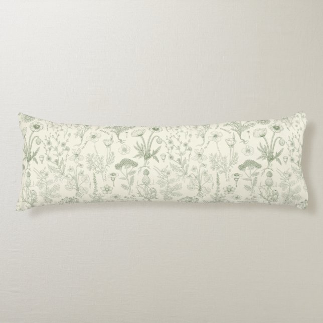 Coussins Longs Collage de fleurs sauvages / blanc cassé et sauge (Devant)