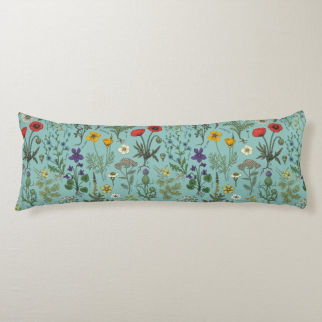 Coussins Longs Collage de fleurs sauvages sur fond bleu (Devant)