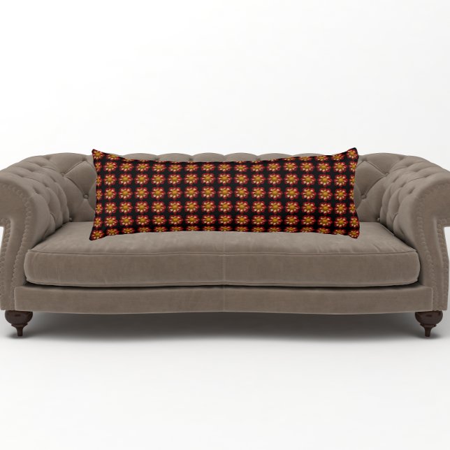 Coussins Longs Collarette rouge Dahlia motifs floraux sur noir (In Situ)