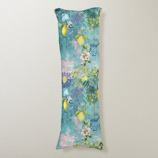 Coussins Longs Collier chic bleu turquoise sicilien agrus floral (Devant (Vertical))