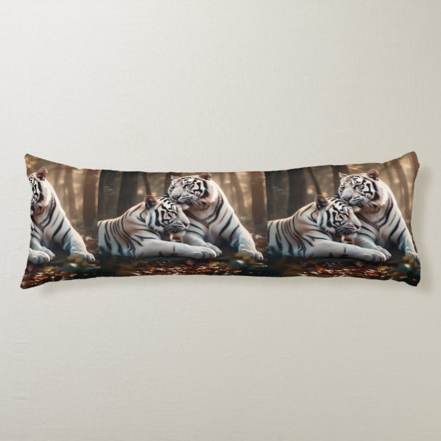 Coussins Longs Compagnons du tigre blanc serein (Devant)