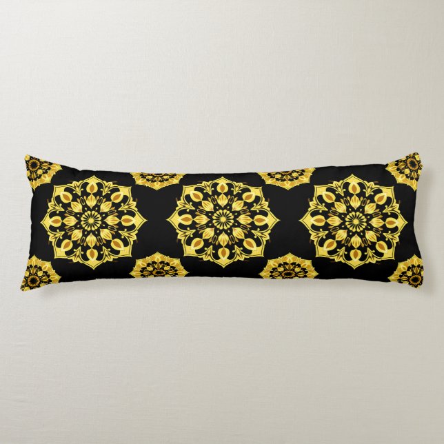 Coussins Longs Conception de mandala doré avec motifs symétriques (Devant)