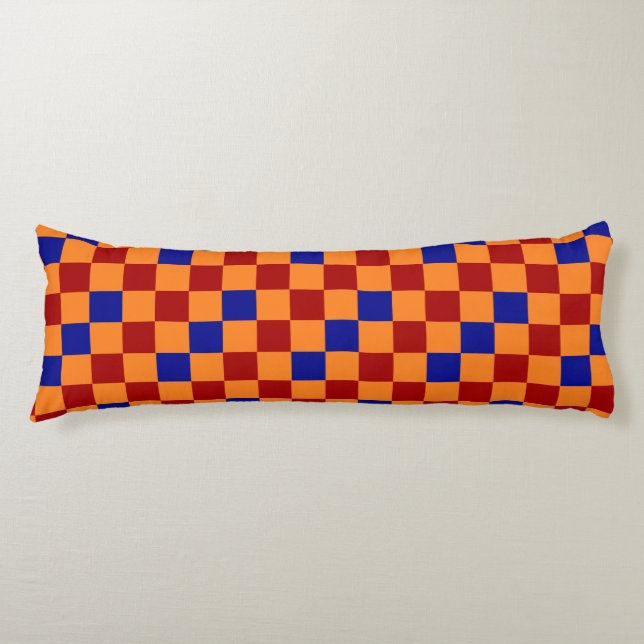 Coussins Longs Conception de motif à carreaux rouge orange bleu  (Devant)
