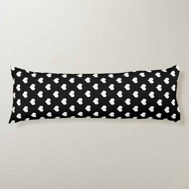 Coussins Longs Conception de motif de cœur d'amour noir et blanc  (Devant)