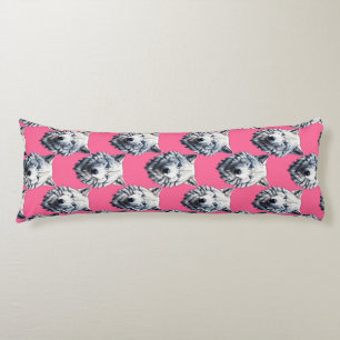 Coussins Longs Conception de motif de tête de loup blanc rose