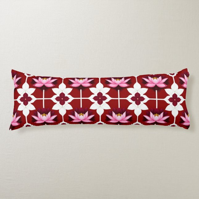 Coussins Longs Conception florale vibrante Lotus rose (Devant)