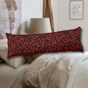 Coussins Longs Confettis rouges élégants sur fond noir pailleté