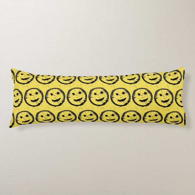 Coussins Longs Cool Sardé Joyeux visage souriant motif jaune (Devant)