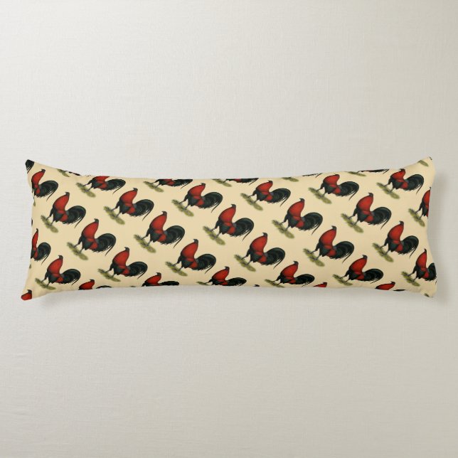 Coussins Longs Coq Rouge Noir BB Jeu Américain (Devant)
