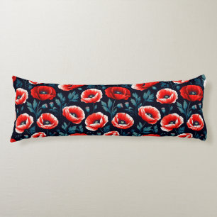Coussins Longs Coquelicots rouges avec feuillage vert
