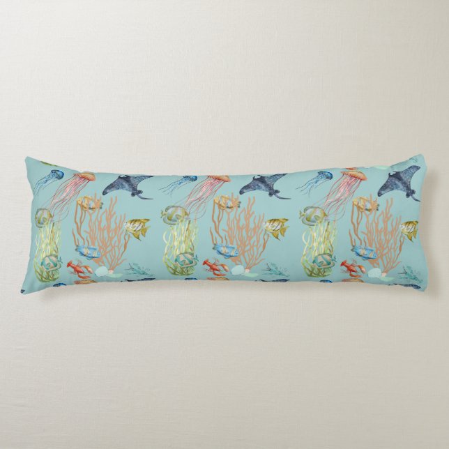 Coussins Longs Corail Et Poissons De Méduses (Devant)
