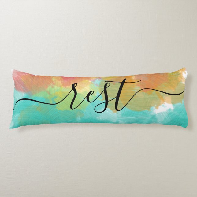 Coussins Longs Corail Jaune Turquoise Aquarelle Repos Sommeil (Devant)