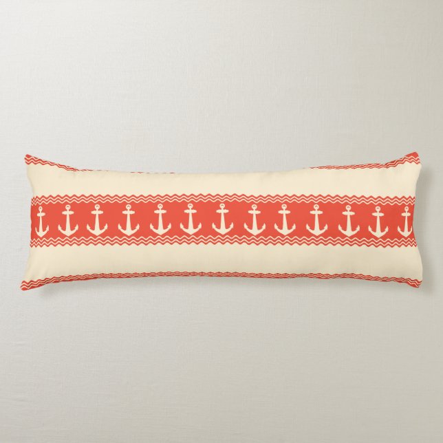 Coussins Longs Coral Nautical Anchor Coastal Stripes (Devant)