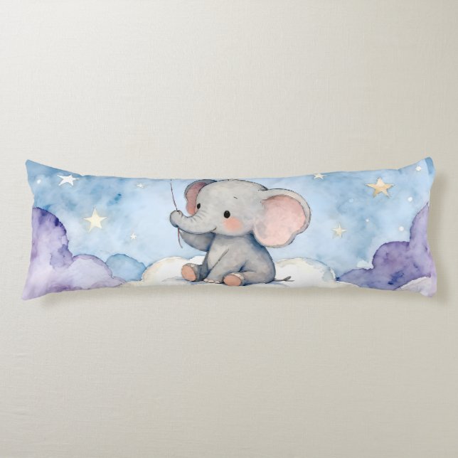 Coussins Longs Corps à l'aquarelle d'éléphant rêveur (Devant)