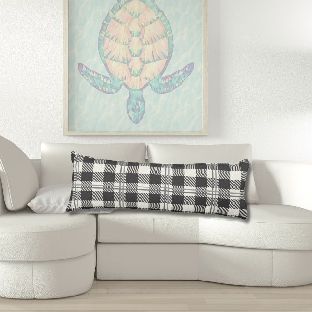 Coussins Longs Cosy Gris Foncé De Buffle Blanc Plaid (Buffalo Plaid Dark Gray and Buttercream Plain Body Pillow)