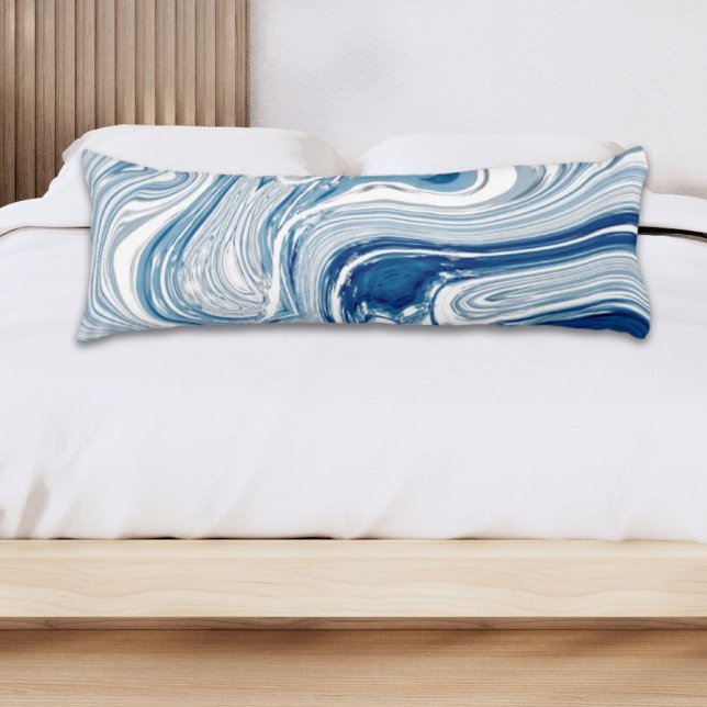 Coussins Longs côte plage nautique vagues aquarelle bleu tourbill (coast beach nautical waves watercolor blue swirls body pillow)