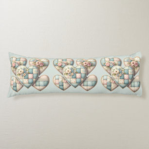 Coussins Longs Cottagecore Pastel Cœurs Patchwork