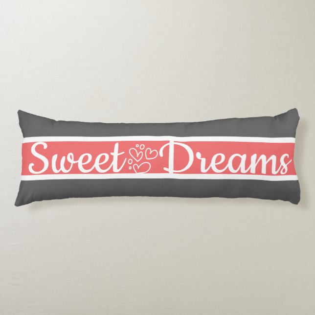 Coussins Longs Couleur mignonne Gris rayé et Motif rose (Devant)