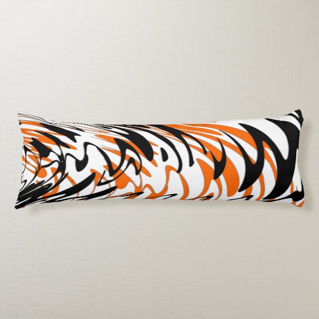 Coussins Longs Couleurs Bengale Lignes Orange et Noires Ondulées (Devant)