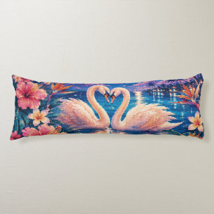 Coussins Longs Couple de cygnes nuit tropicale géométrique
